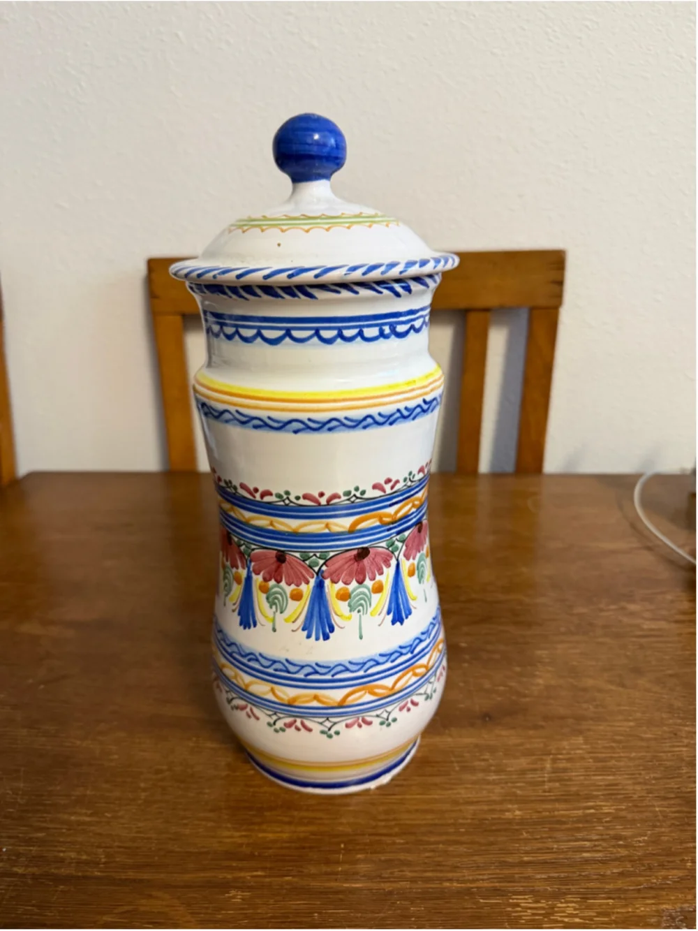 Vintage A.H. Puente Hand Painted Spanish Pottery Lidded Apothecary Jar Canister